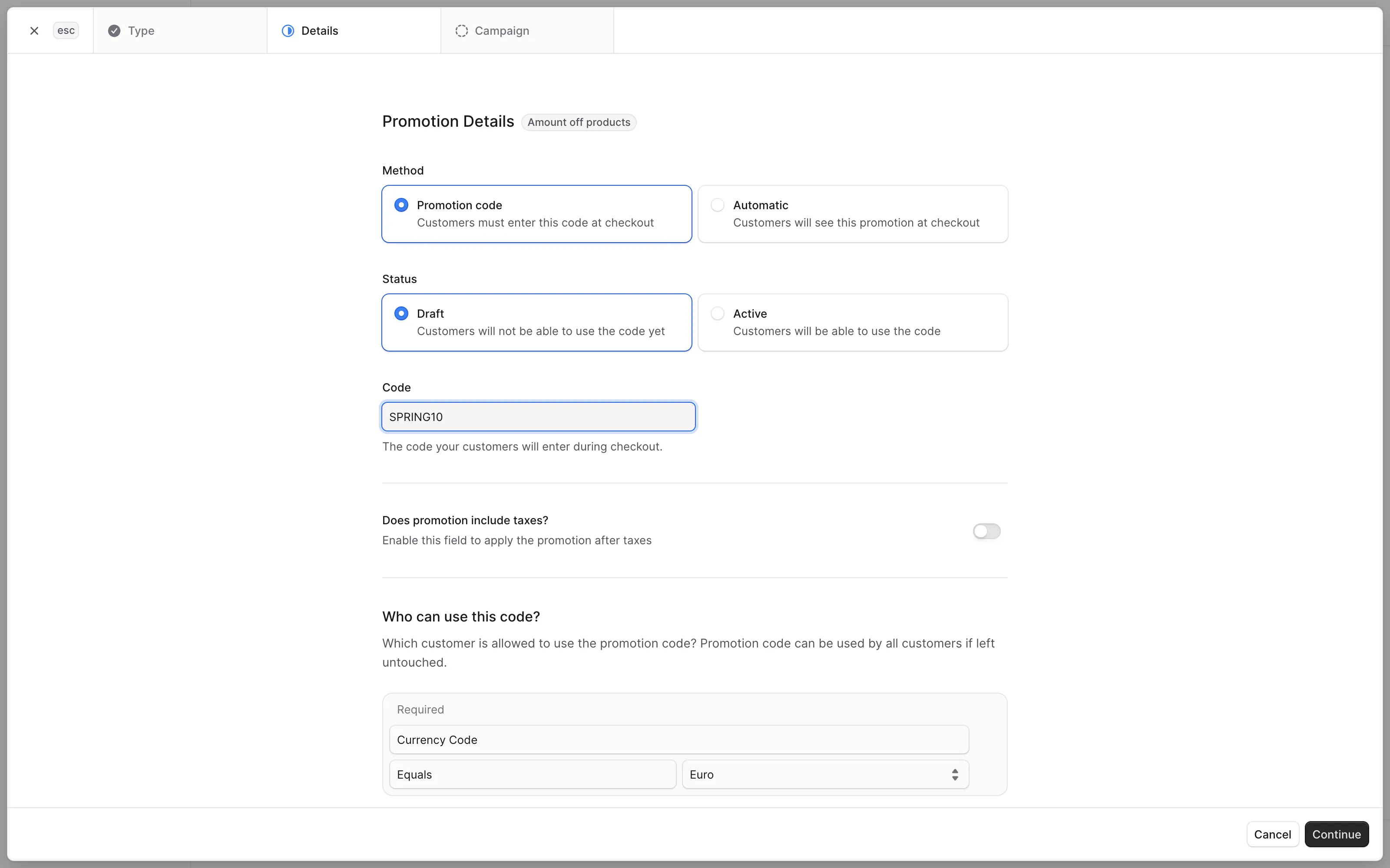 Der TritonCart-Admin: eine Aktion anlegen — Methode, Status, Code und die Regel, wer sie nutzen darf