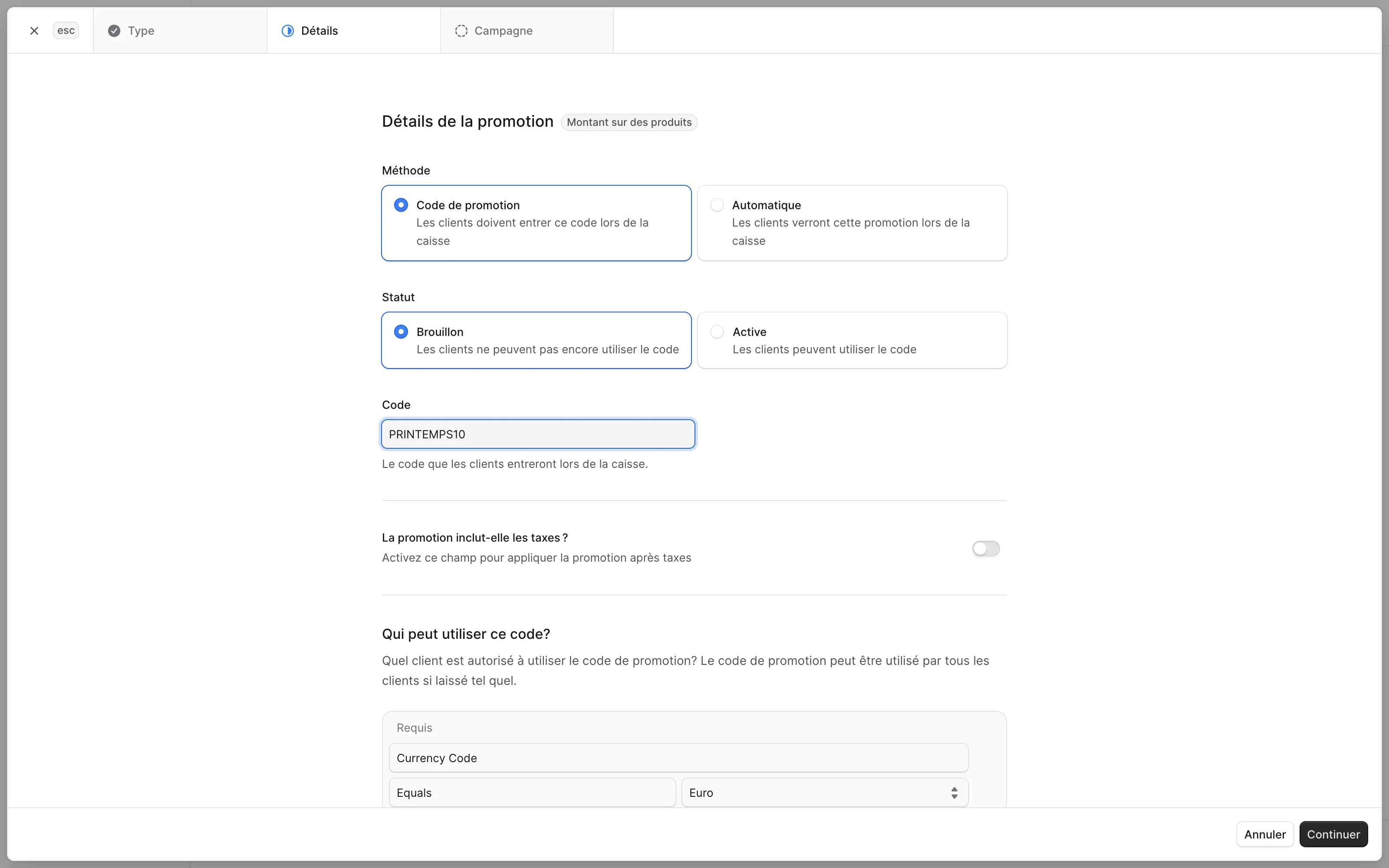 Le back-office TritonCart : créer une promotion — méthode, statut, code et la règle qui dit qui peut l’utiliser